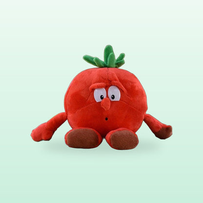 Fruit and veg buddies plush, Tomato, sitting on a mint green background