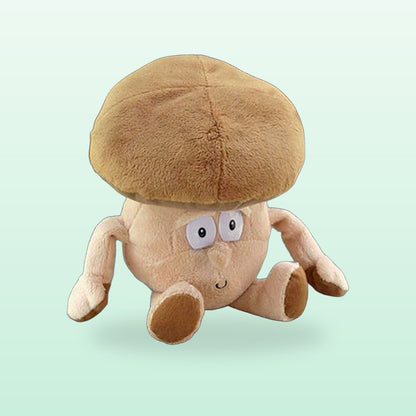 Fruit and veg buddies plush, Mushroom, sitting on a mint green background