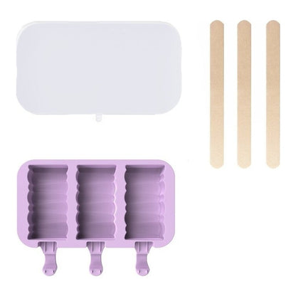 Building blocks silicone ice lolly mould for three lollies with lid and sticks