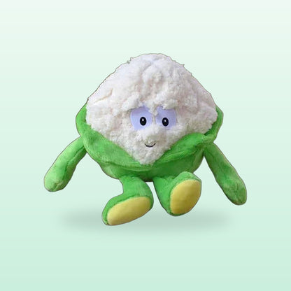 Fruit and veg buddies plush, Cauliflower, sitting on a mint green background