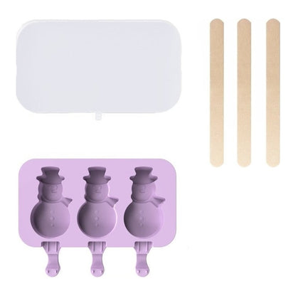 Snowman silicone ice lolly mould for three lollies with lid and sticks
