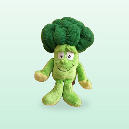 Fruit and veg buddies plush, Broccoli, sitting on a mint green background