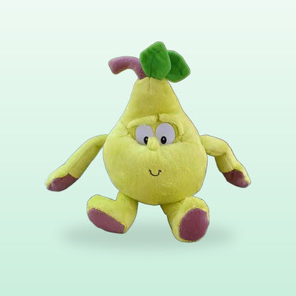 Fruit and veg buddies plush, Pear, sitting on a mint green background