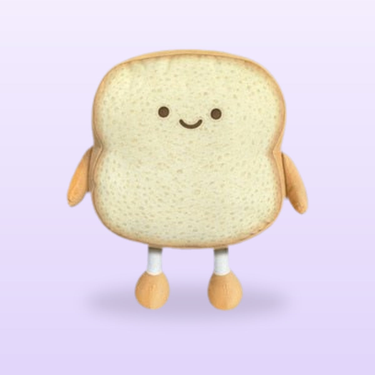 Happy toast slice plush with arms and legs, size S, on a soft lilac background