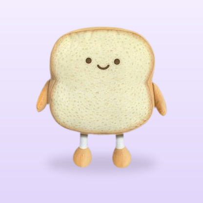 Happy toast slice plush with arms and legs, size S, on a soft lilac background