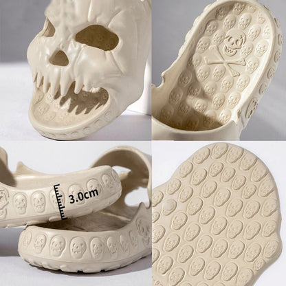 Personalized Skull Design Halloween Slippers Bathroom Indoor Outdoor Funny Slides Beach Shoes - 4 - Scribble Snacks