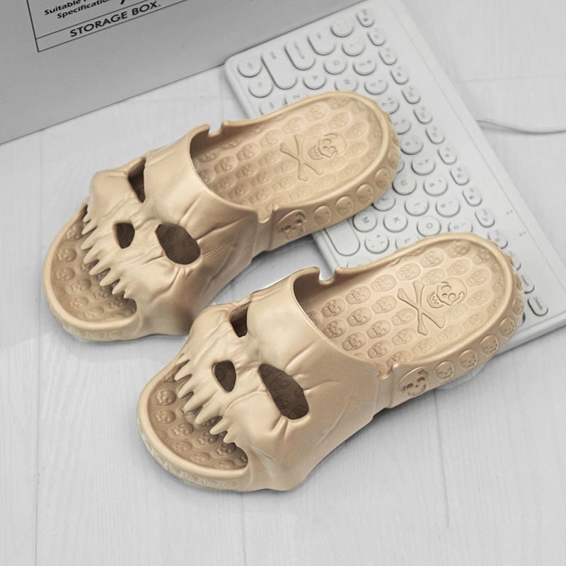 Personalized Skull Design Halloween Slippers Bathroom Indoor Outdoor Funny Slides Beach Shoes - 4 - Scribble Snacks