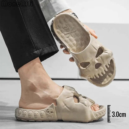 Personalized Skull Design Halloween Slippers Bathroom Indoor Outdoor Funny Slides Beach Shoes - 4 - Scribble Snacks