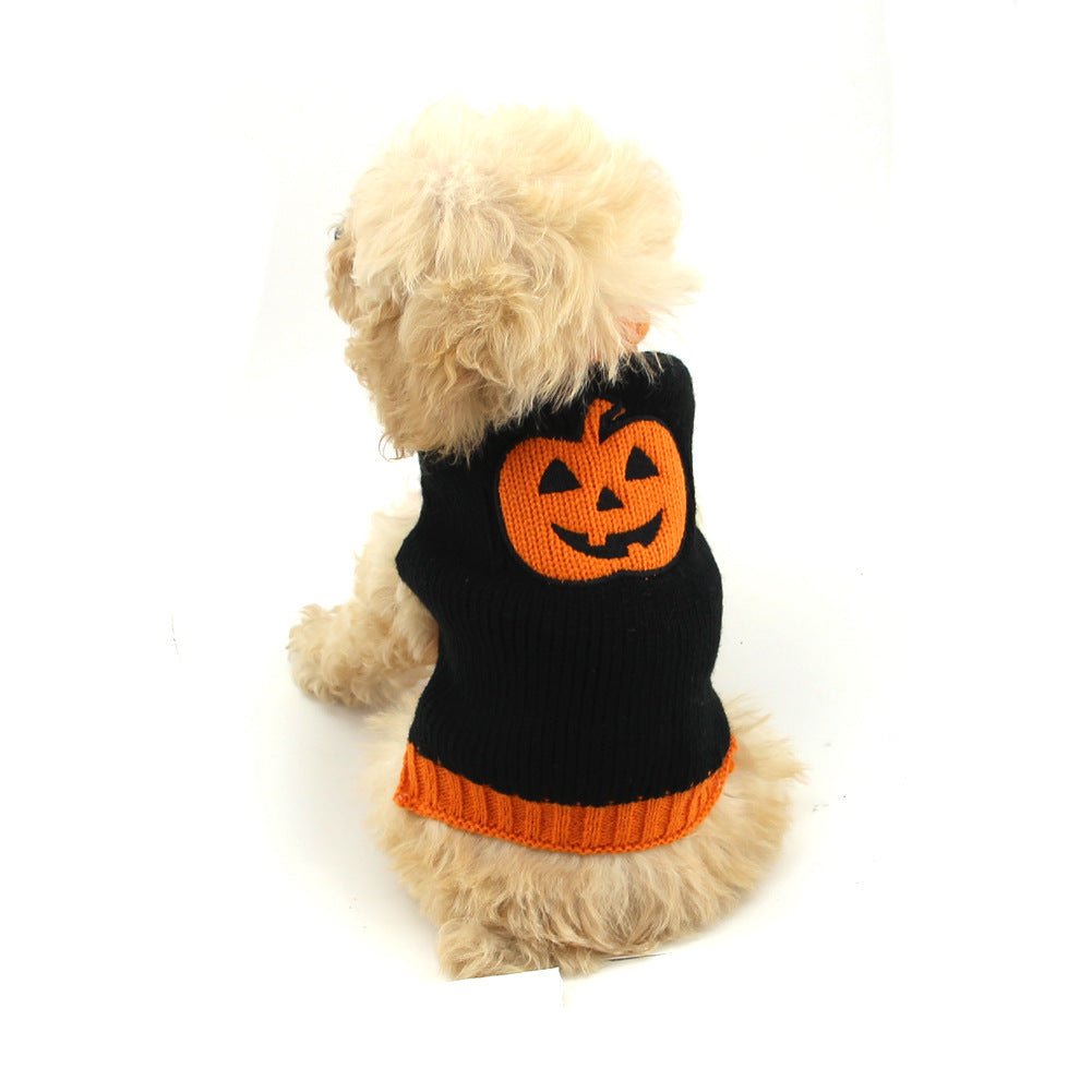 Pet Halloween Dog Knitted Pumpkin Sweater - 0 - Scribble Snacks