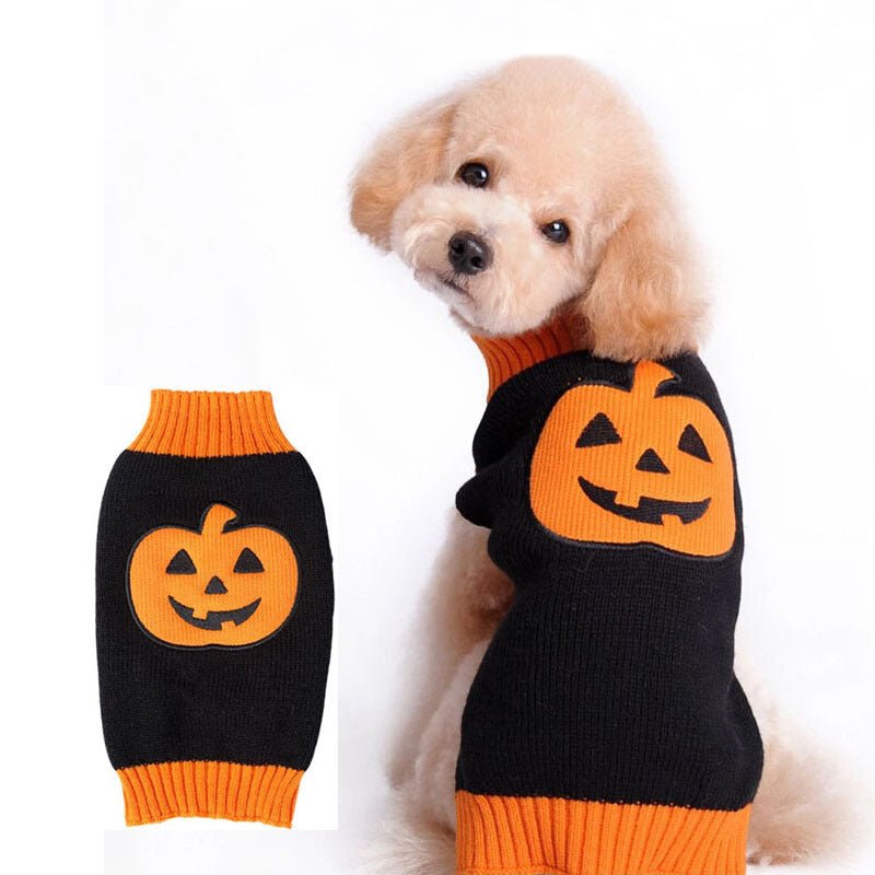 Pet Halloween Dog Knitted Pumpkin Sweater - 0 - Scribble Snacks