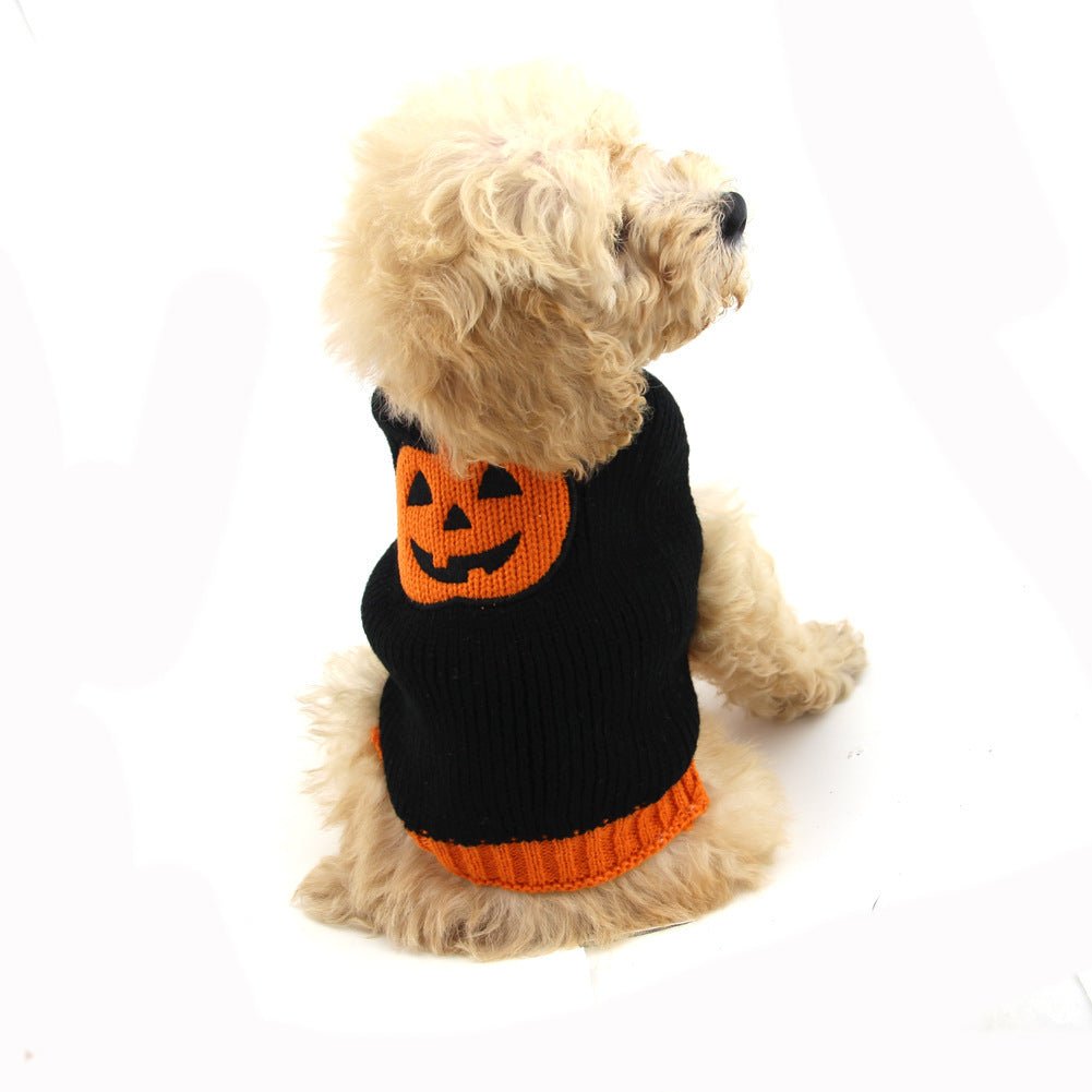 Pet Halloween Dog Knitted Pumpkin Sweater - 0 - Scribble Snacks