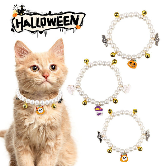 Pet Pearl Necklace Decoration Halloween Cat Collar - 0 - Scribble Snacks