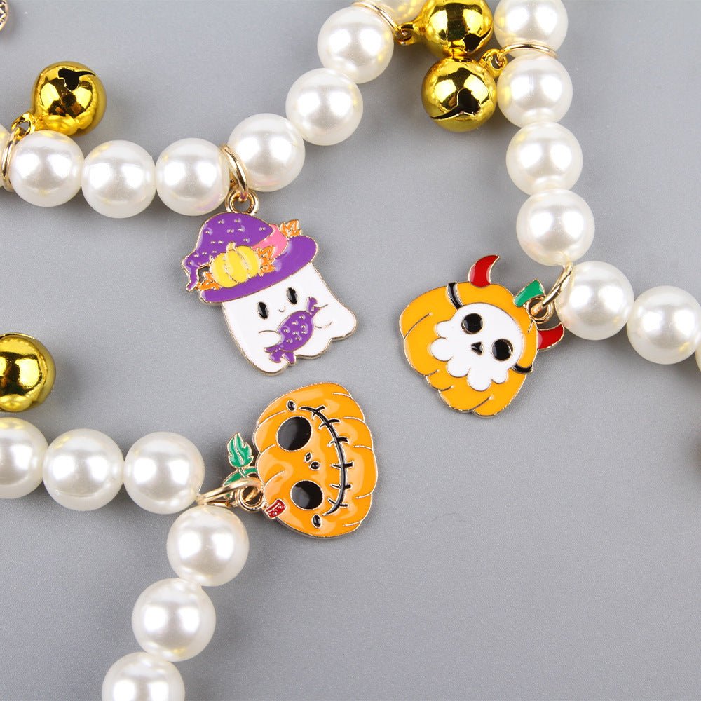 Pet Pearl Necklace Decoration Halloween Cat Collar - 0 - Scribble Snacks