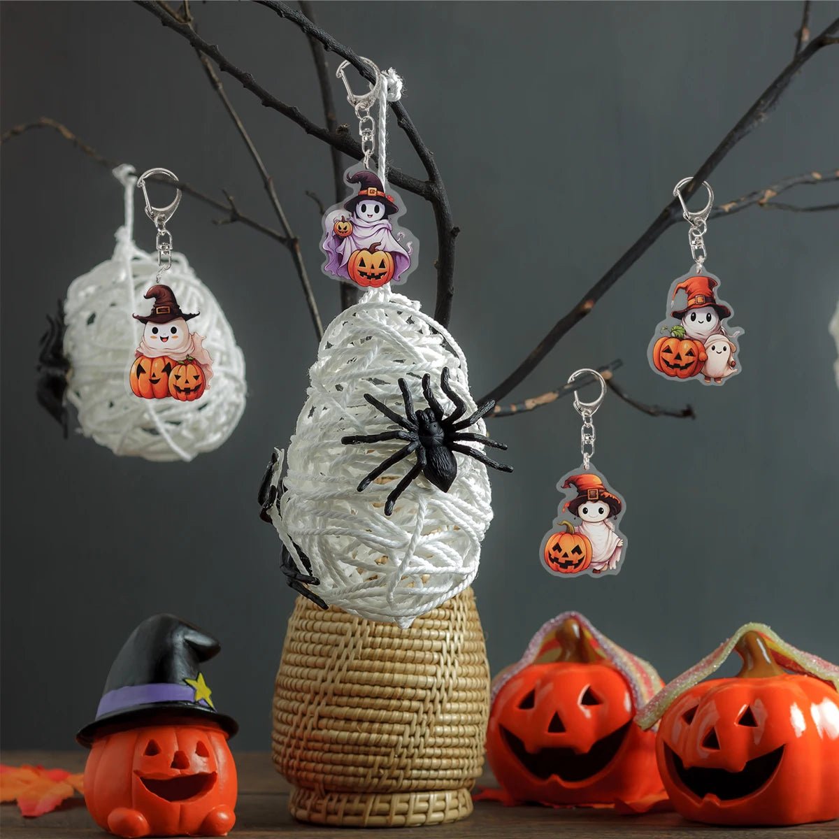 Playful Pumpkin Ghost Keychain - Halloween - Shoe Charms & Keychains - Scribble Snacks