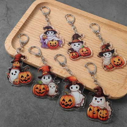 Playful Pumpkin Ghost Keychain - Halloween - Shoe Charms & Keychains - Scribble Snacks