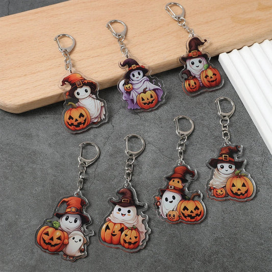 Playful Pumpkin Ghost Keychain - Halloween - Shoe Charms & Keychains - Scribble Snacks