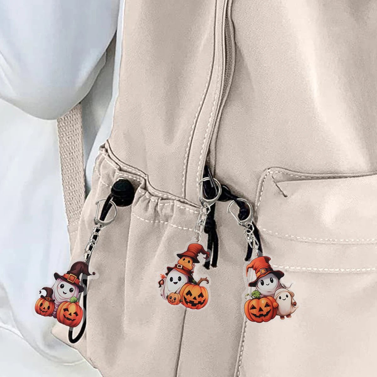 Playful Pumpkin Ghost Keychain - Halloween - Shoe Charms & Keychains - Scribble Snacks