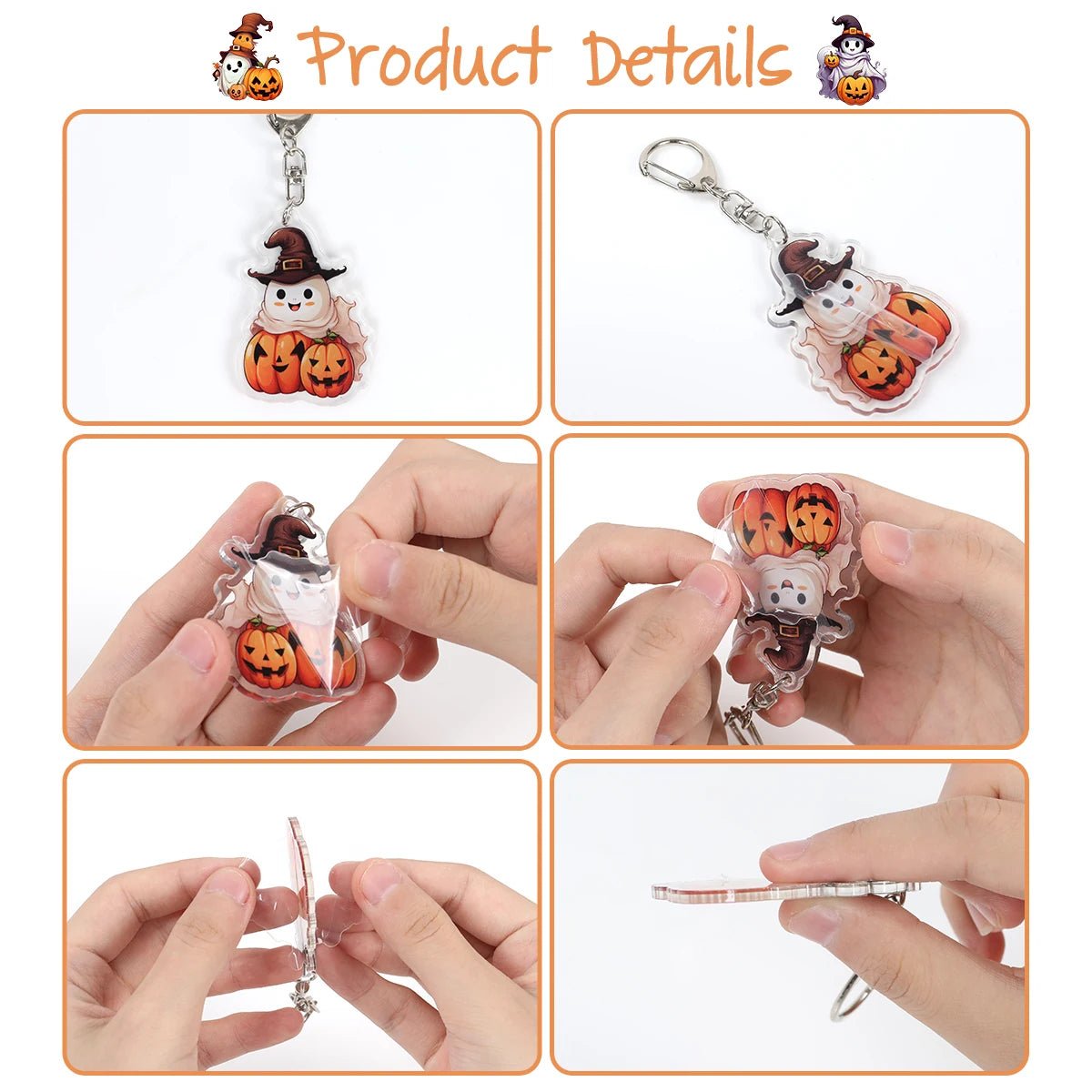 Playful Pumpkin Ghost Keychain - Halloween - Shoe Charms & Keychains - Scribble Snacks