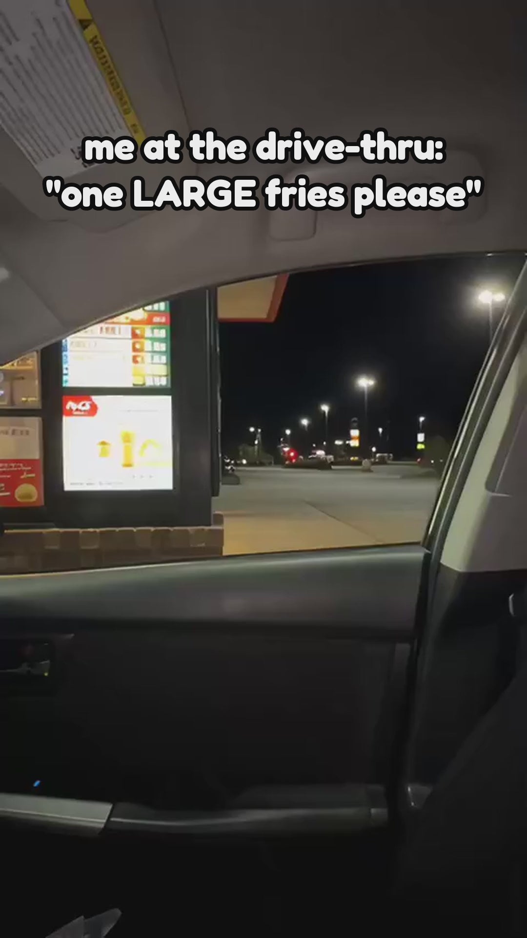 Happy Fries Plush Pillow handed through a drive-thru window - one LARGE fries please