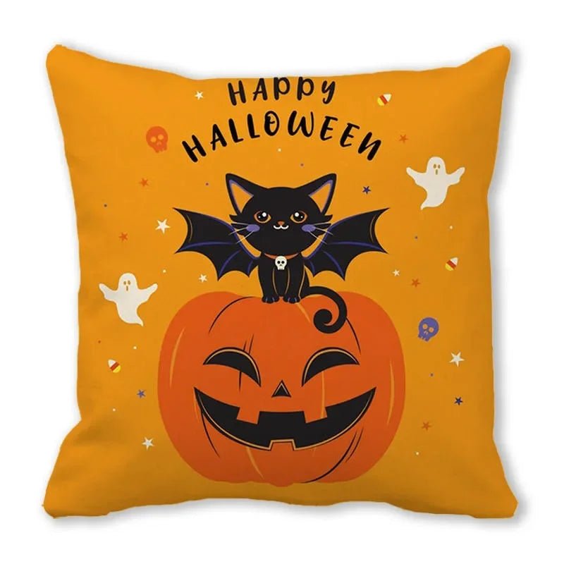 Pumpkin Black Cat Pillowcase - Halloween - Seasonal Plush Pillows & Throw Decorations - Scribble Snacks