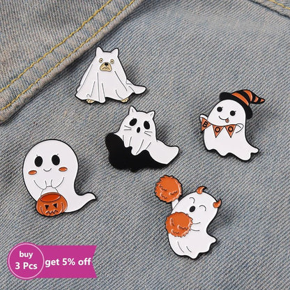 Pumpkin Boo Ghost Brooches - Halloween - Clothing Accessories (Necklaces, Vampire Teeth, Pins, Headwear) - Scribble Snacks