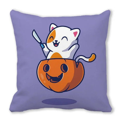 Pumpkin Cat Polyester Pillowcase - Halloween - Seasonal Plush Pillows & Throw Decorations - Scribble Snacks