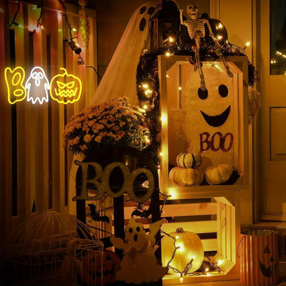 Pumpkin Ghost Neon Lights Decor - Halloween - LED Lighting & Neon Signs - Scribble Snacks