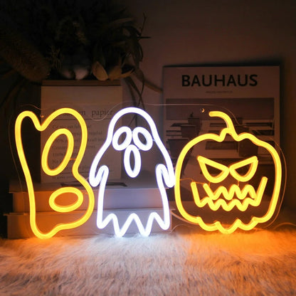 Pumpkin Ghost Neon Lights Decor - Halloween - LED Lighting & Neon Signs - Scribble Snacks