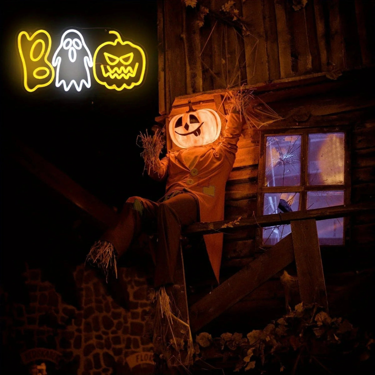 Pumpkin Ghost Neon Lights Decor - Halloween - LED Lighting & Neon Signs - Scribble Snacks