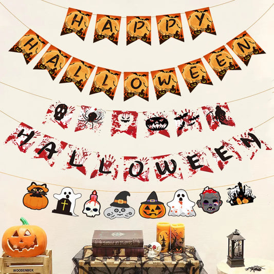 Pumpkin Ghost Skull Bunting Banner - Halloween - Party Banners & Hanging Ornaments - Scribble Snacks