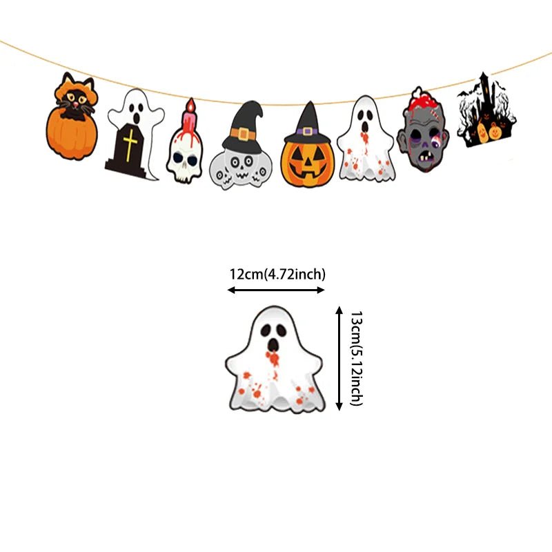 Pumpkin Ghost Skull Bunting Banner - Halloween - Party Banners & Hanging Ornaments - Scribble Snacks