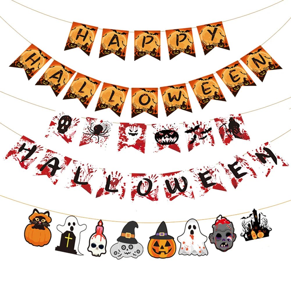 Pumpkin Ghost Skull Bunting Banner - Halloween - Party Banners & Hanging Ornaments - Scribble Snacks