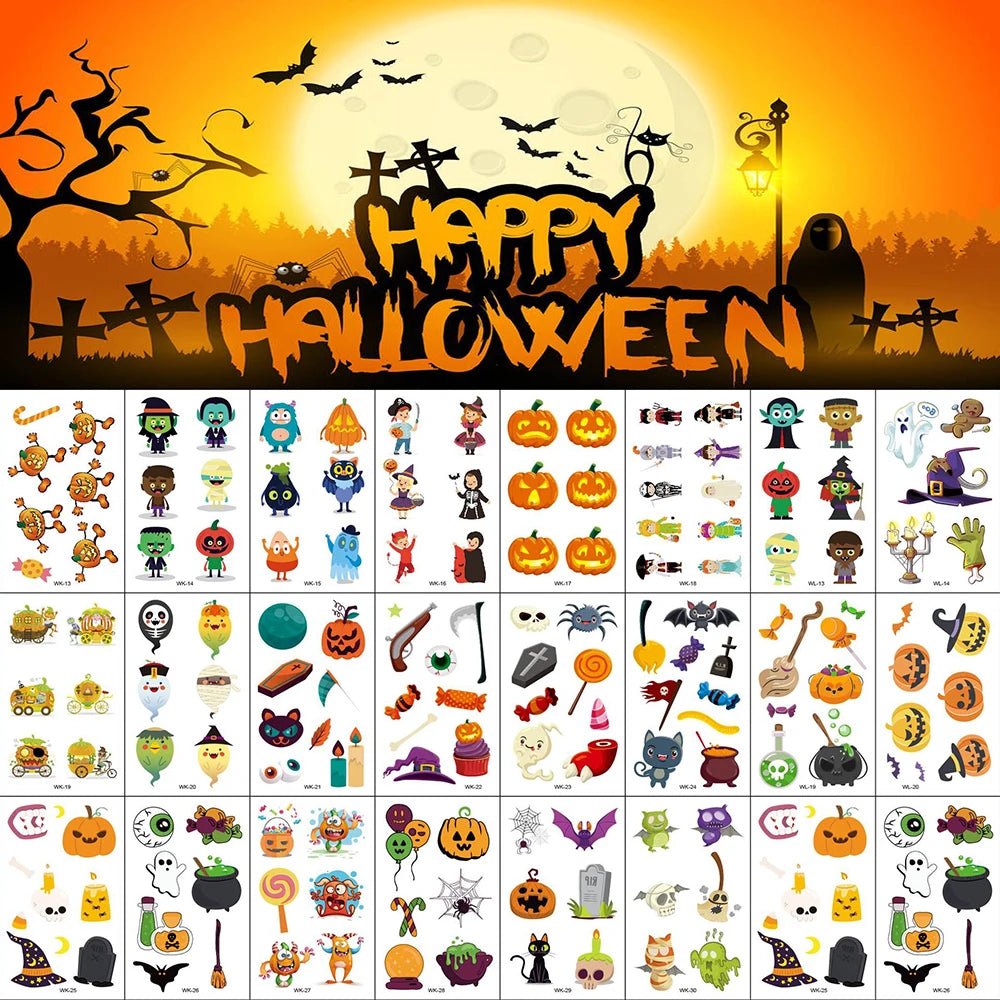 Pumpkin Spider Halloween Tattoos - Halloween - Temporary Tattoos & Makeup Props - Scribble Snacks