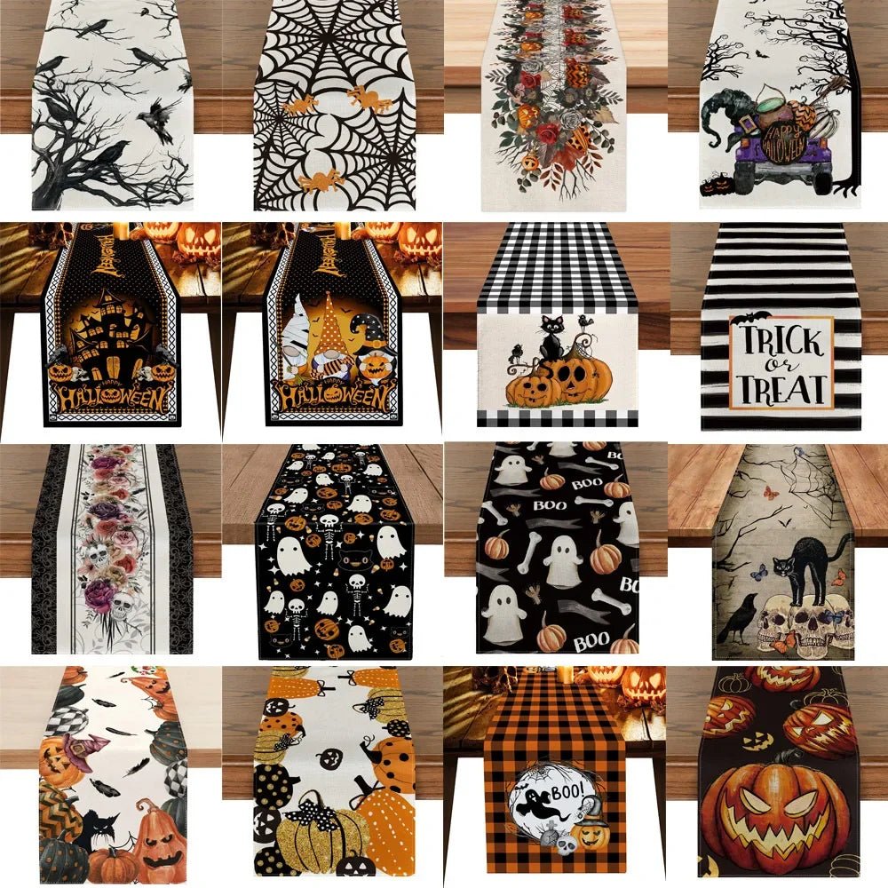 Pumpkin Web Linen Table Runner - Halloween - Tableware (Placemats, Napkin Rings, Table Runners) - Scribble Snacks