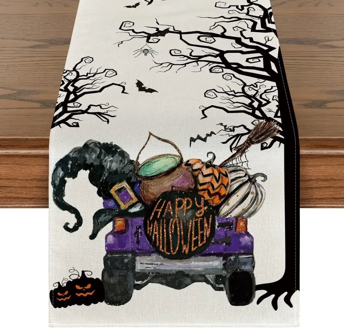 Pumpkin Web Linen Table Runner - Halloween - Tableware (Placemats, Napkin Rings, Table Runners) - Scribble Snacks