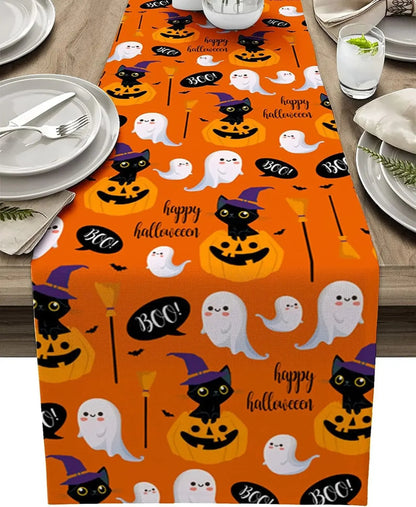 Pumpkin Web Linen Table Runner - Halloween - Tableware (Placemats, Napkin Rings, Table Runners) - Scribble Snacks