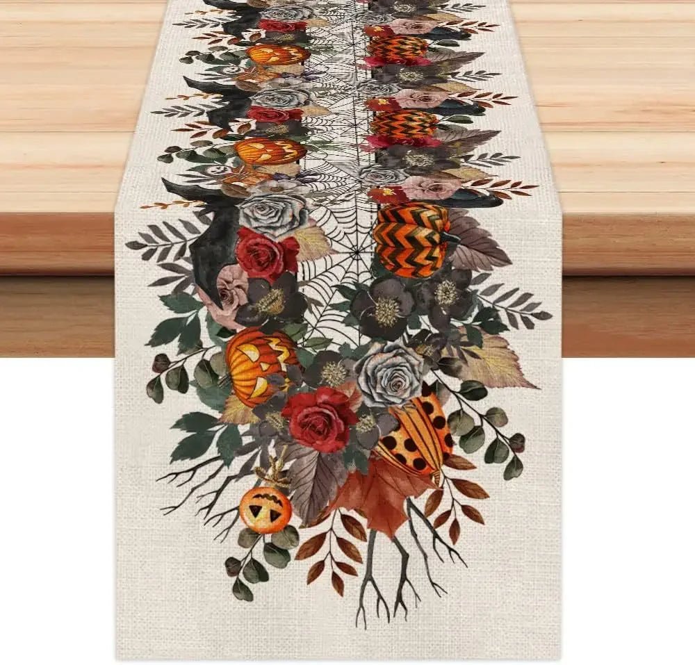 Pumpkin Web Linen Table Runner - Halloween - Tableware (Placemats, Napkin Rings, Table Runners) - Scribble Snacks