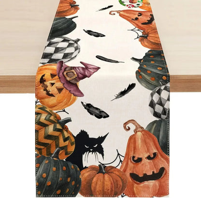 Pumpkin Web Linen Table Runner - Halloween - Tableware (Placemats, Napkin Rings, Table Runners) - Scribble Snacks