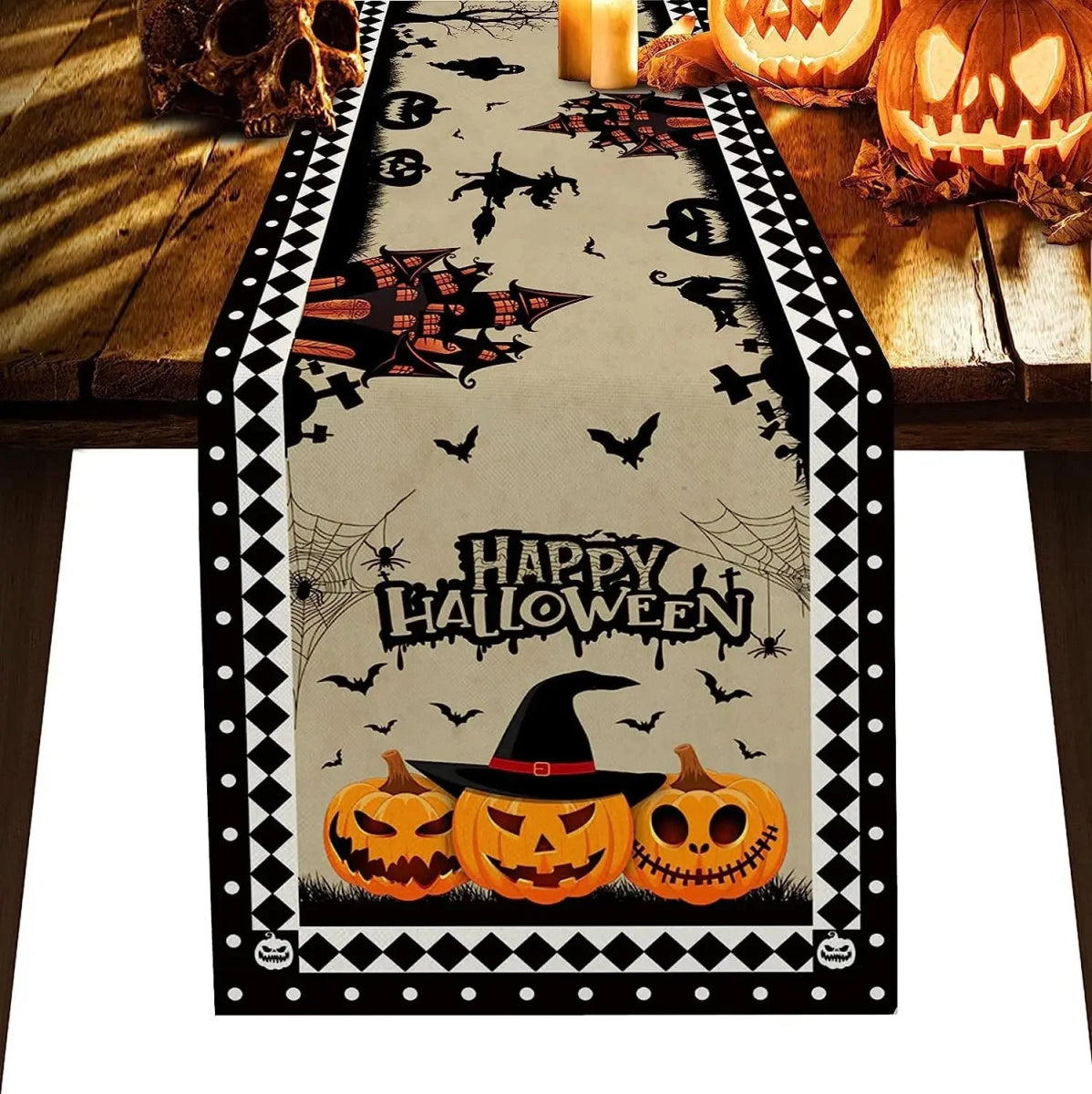 Pumpkin Web Linen Table Runner - Halloween - Tableware (Placemats, Napkin Rings, Table Runners) - Scribble Snacks