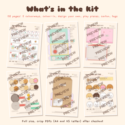 The Little Bake Oven papercraft kit, blurred preview of six of the twenty eight printable pages