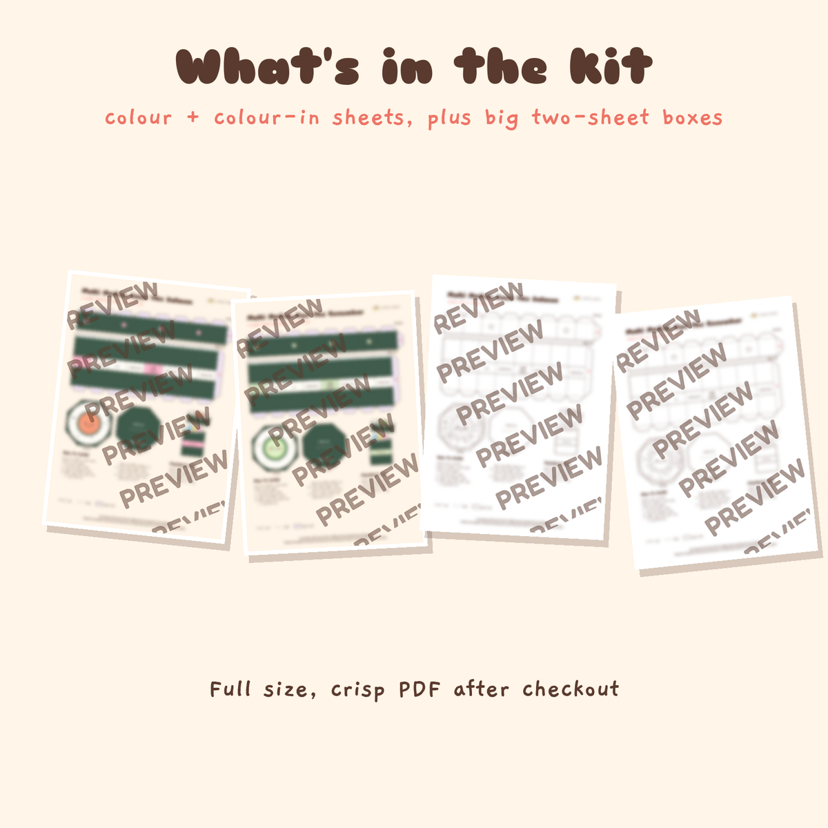 Maki Mates papercraft kit: preview of 4 of the 12 A4 pages inside