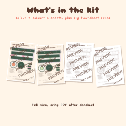 Maki Mates papercraft kit: preview of 4 of the 12 A4 pages inside