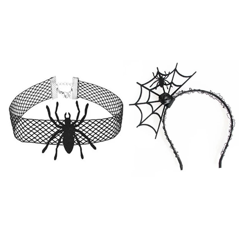 Spider Lace Halloween Headdress Set - Halloween - Clothing Accessories (Necklaces, Vampire Teeth, Pins, Headwear) - Scribble Snacks