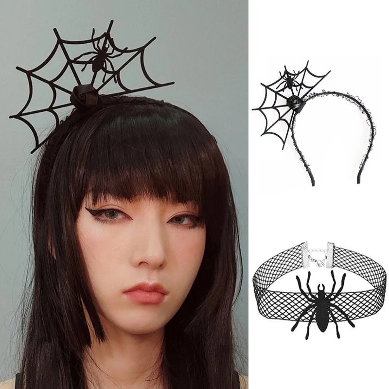 Spider Lace Halloween Headdress Set - Halloween - Clothing Accessories (Necklaces, Vampire Teeth, Pins, Headwear) - Scribble Snacks