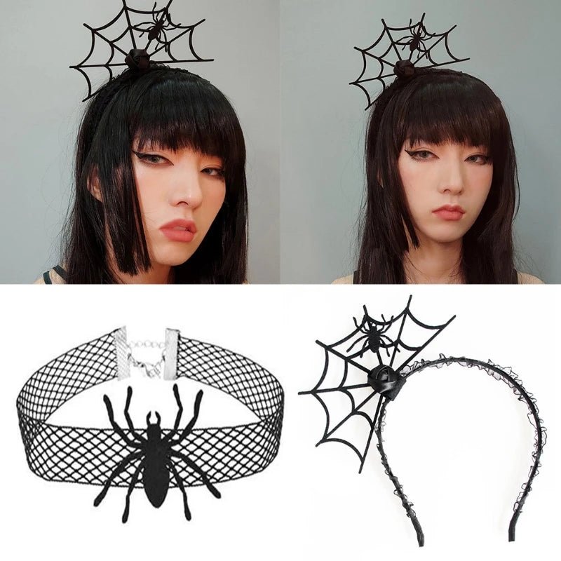 Spider Lace Halloween Headdress Set - Halloween - Clothing Accessories (Necklaces, Vampire Teeth, Pins, Headwear) - Scribble Snacks