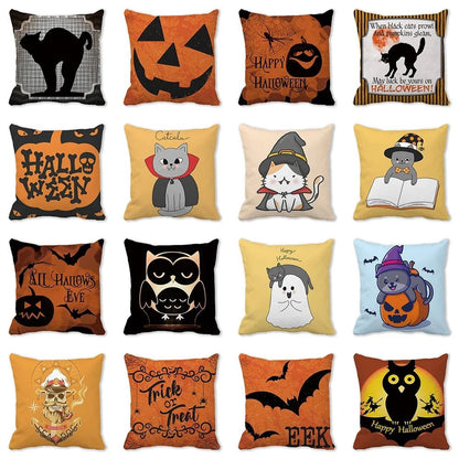 Spooky Cat Lantern Pillowcase - Halloween - Seasonal Plush Pillows & Throw Decorations - Scribble Snacks