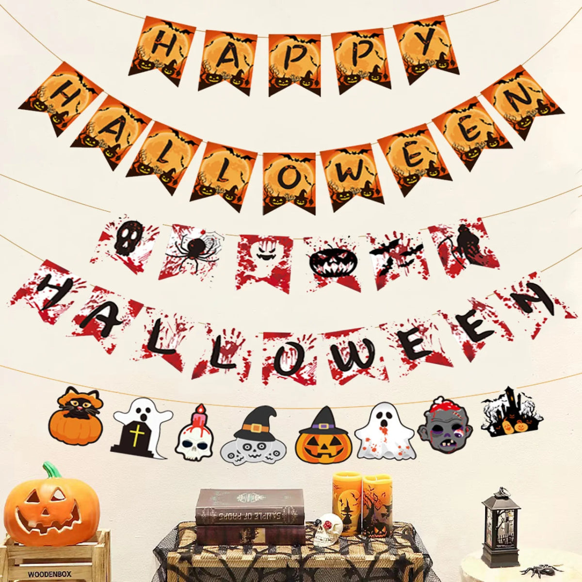 Spooky Ghost Pumpkin Decor Banner - Halloween - Party Banners & Hanging Ornaments - Scribble Snacks