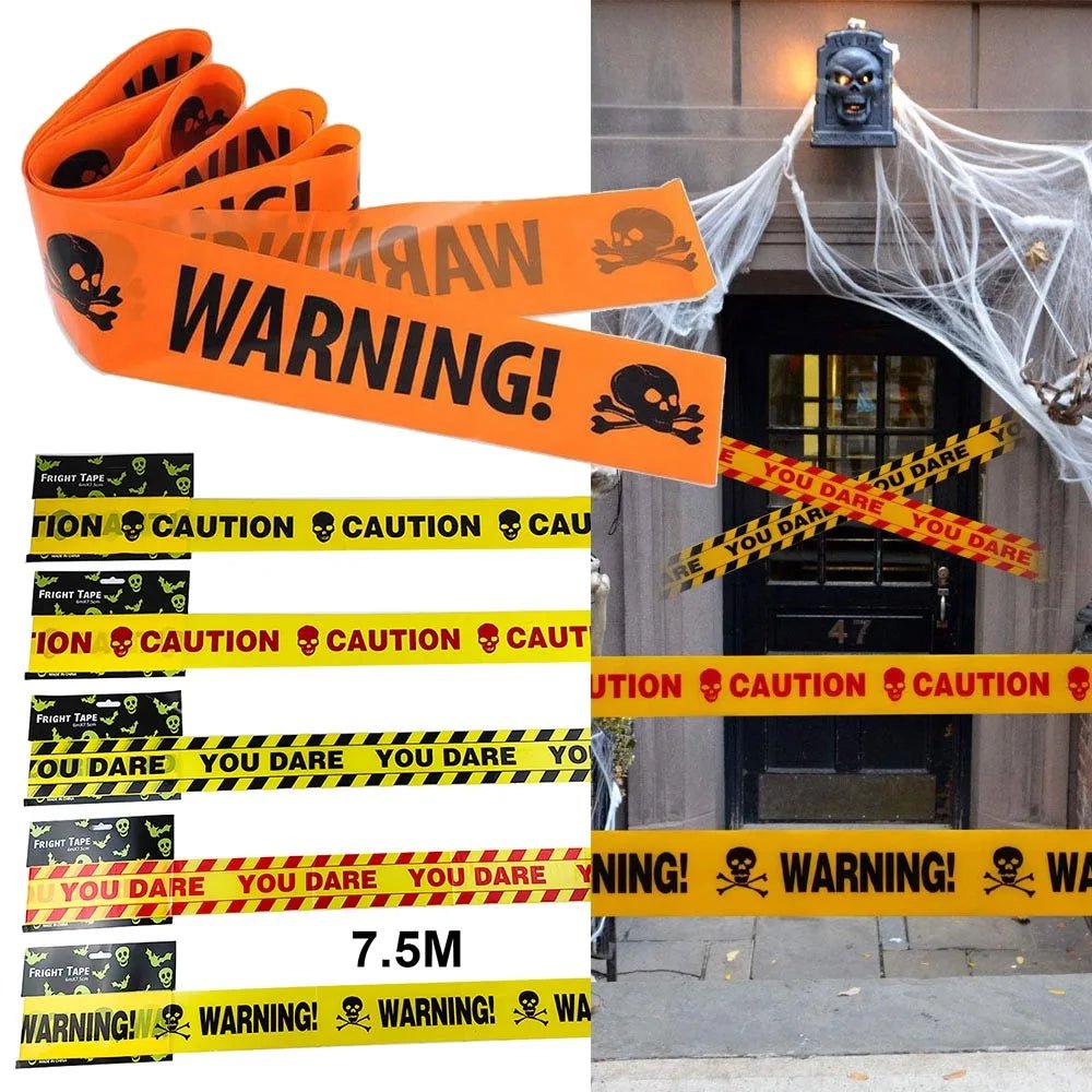 Spooky Halloween Caution Tape Rolls - Halloween - Haunted House Props (Bloody Cloth, Tombstones, Warning Tape) - Scribble Snacks