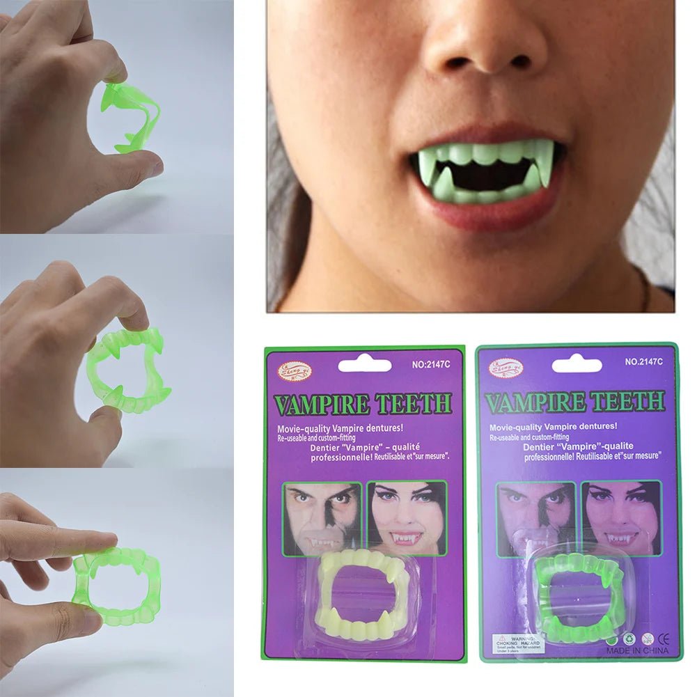 Spooky Luminous Vampire Teeth Toys - Halloween - Clothing Accessories (Necklaces, Vampire Teeth, Pins, Headwear) - Scribble Snacks