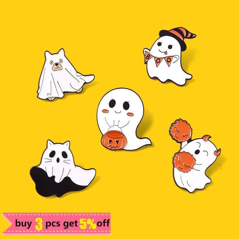 Spooky Snacks Ghost Brooch - Halloween - Clothing Accessories (Necklaces, Vampire Teeth, Pins, Headwear) - Scribble Snacks